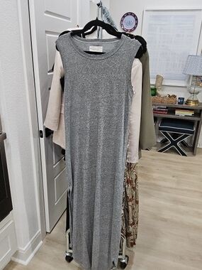 THE GREAT. Sleeveless Heather Gray Maxi Dress
